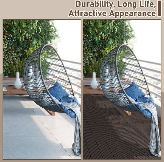 ECD Germany WPC Terrastegels Antraciet 60x30 cm 30 stuks = 5m² Geribbeld Houtlook Vloertegels Met Kliksysteem En Drainage Vlondertegels Balkontegels Kliktegels Voor Tuin Terras Balkon