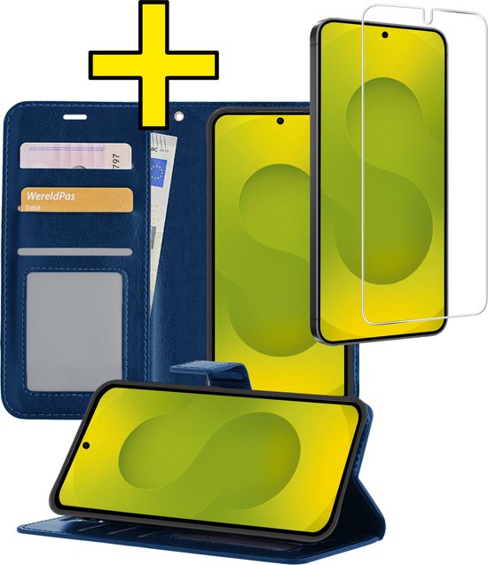 Étui adapté pour Samsung S25 Plus Case Book Case Cover Wallet Cover avec protecteur d'écran - Étui adapté pour Samsung Galaxy S25 Plus Case Bookcase Cover - Bleu foncé