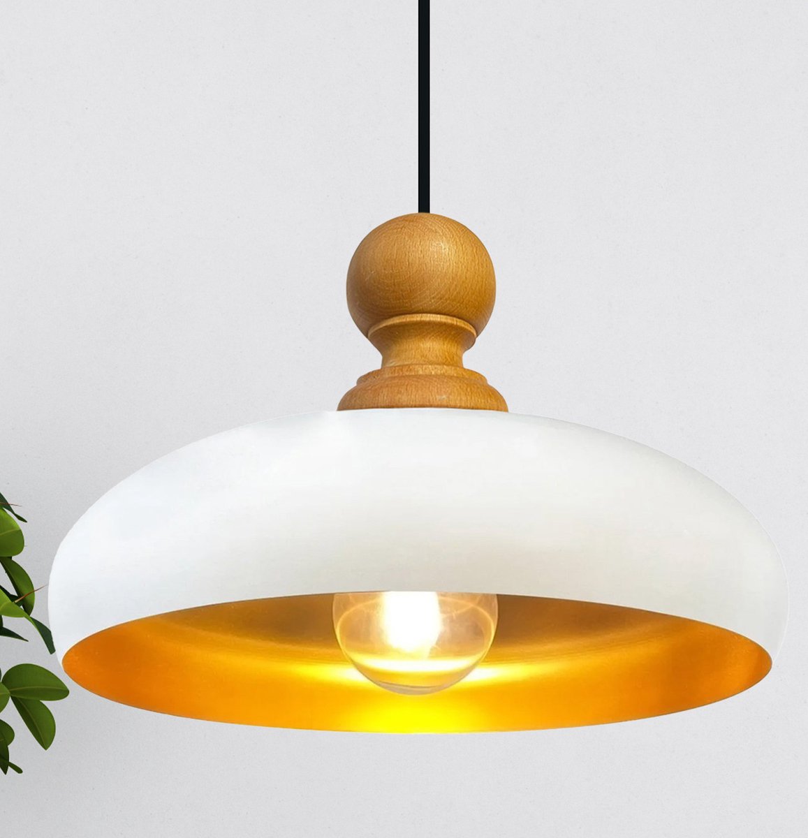 Bamyum Hanglamp Androa Plafondlamp Ø40 cm Wit Lamp 1-Lichts Houten Plafondlamp