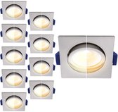 Voordeelpak 10x Led inbouwspot badkamer nikkel/RVS, vierkant, dim to warm (3000K-2000K), kantelbaar, 5W=50W, zaagmaat Ø75mm, buitenmaat Ø85mm, 23mm diep