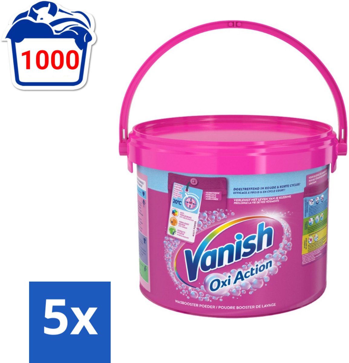 5 x Vanish Oxi Action - Vlekkenverwijderaar - Wasbooster - Gekleurde Was - 2.7 Kg - Vlekkenverwijderaar - Wasbooster - Gekleurde Was - Kleuroverdracht Voorkomen - Geur Neutraliseren
