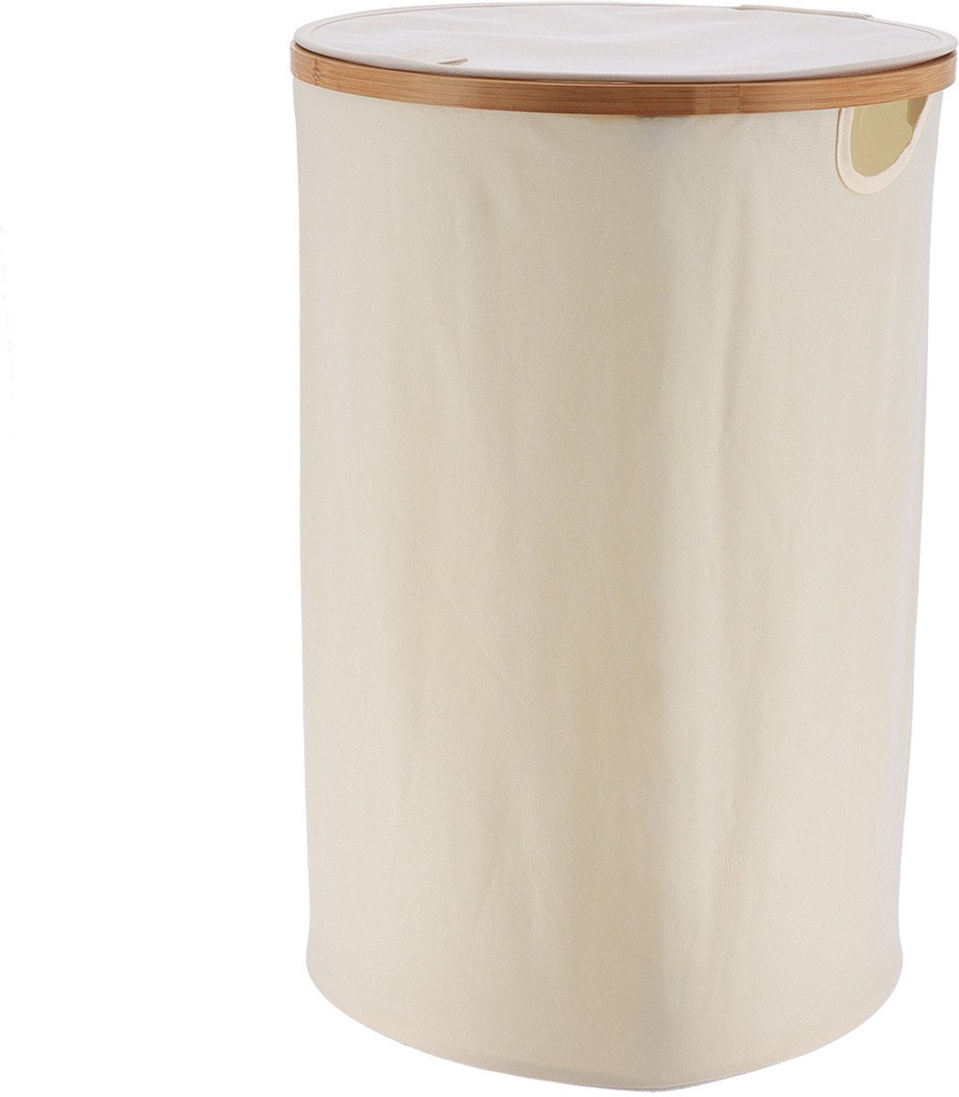 Tendance Wasmand met deksel - rond - bamboe hout - 70L - naturel wit - 60 x 40 cm - was sorteren