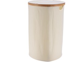 Tendance Wasmand met deksel - rond - bamboe hout - 70L - naturel wit - 60 x 40 cm - was sorteren