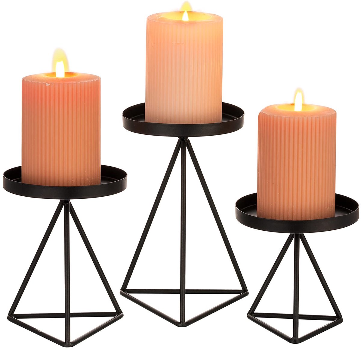 Unyqoos ® Klassieke Zwarte Metalen Kandelaar Set voor Stijlvolle Tafeldecoratie, 3 Delige Set
