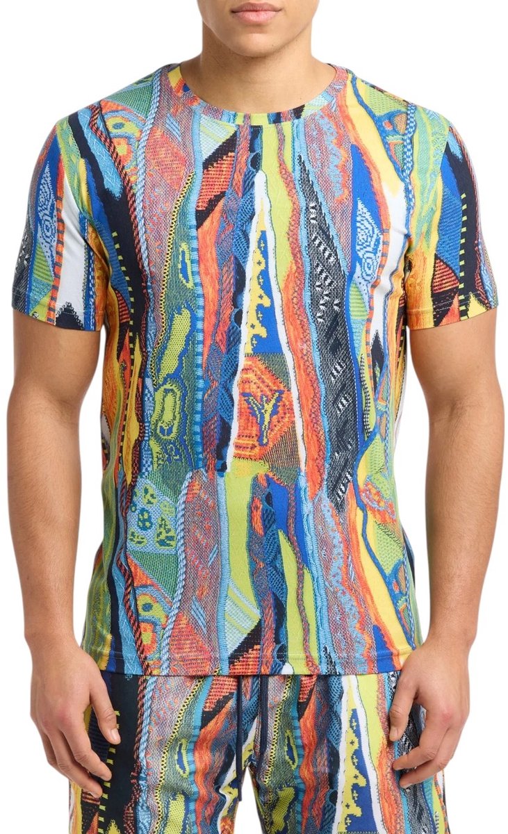 Carlo Colucci T-Shirt Knit Print Multi Color Petrol