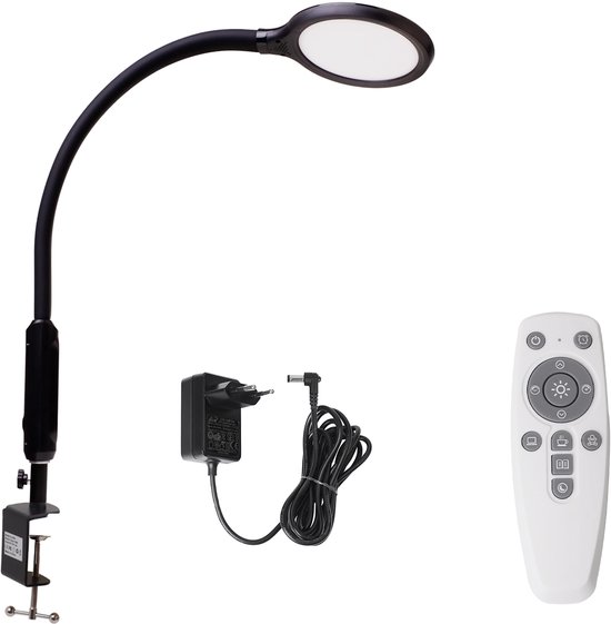 Lampe de bureau LED Dimmable avec télécommande - Lampe de lecture 18W avec col de cygne rotatif de 800 Lumen - 10 niveaux de température de couleur et 10 niveaux de gradation pour 95 combinaisons d'éclairage - Lampe de bureau avec pince