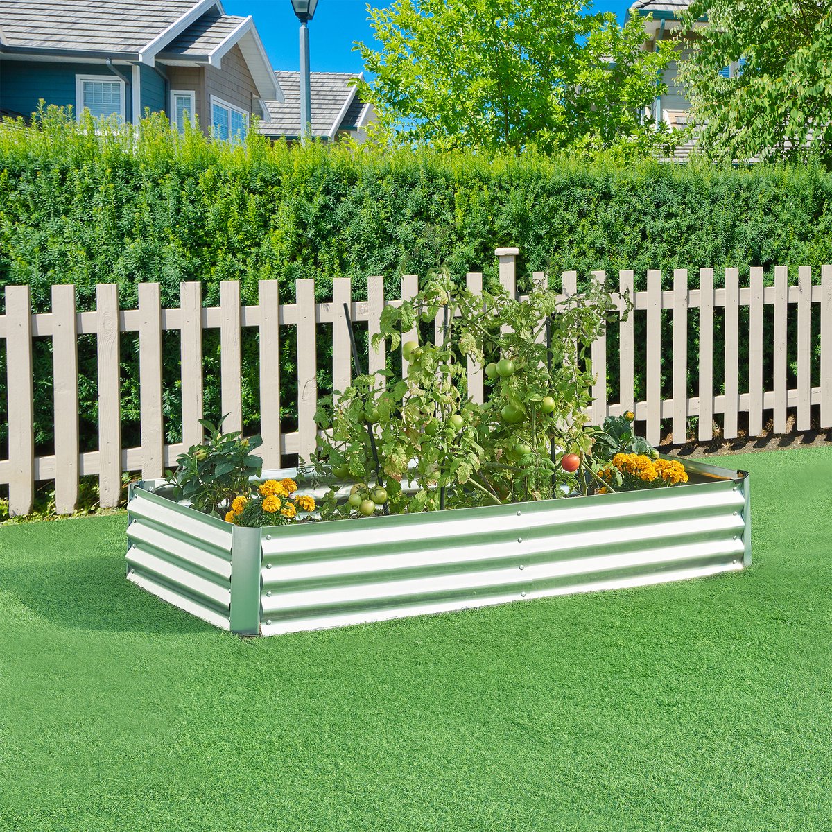 Plantenbak Celano verhoogde moestuinbak 180x90x30 cm verzinkt staal zilverkleurig [en.casa]