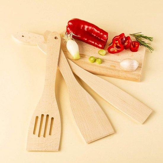 Tefal Natura K270S504 houten spatelset 5-delig met houder, duurzaam geproduceerd, FSC-gecertificeerd beukenhout, kwalitatief, hittebestendig, krast niet, stevig ontwerp, trendy design