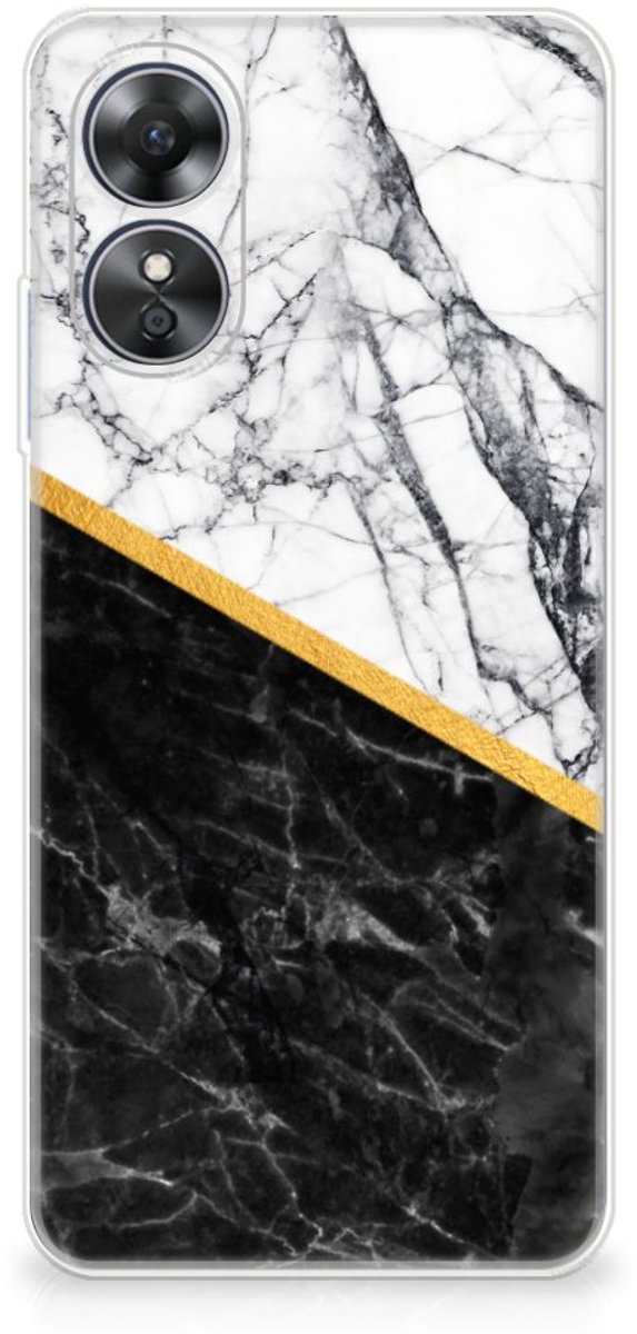 OPPO A17 TPU Siliconen Hoesje Marmer Wit Zwart - Origineel Cadeau Man