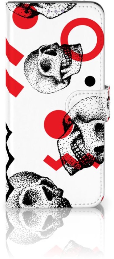 Coque OnePlus Nord CE 5G PU Cuir Premium Flip Case pour Crâne Rouge