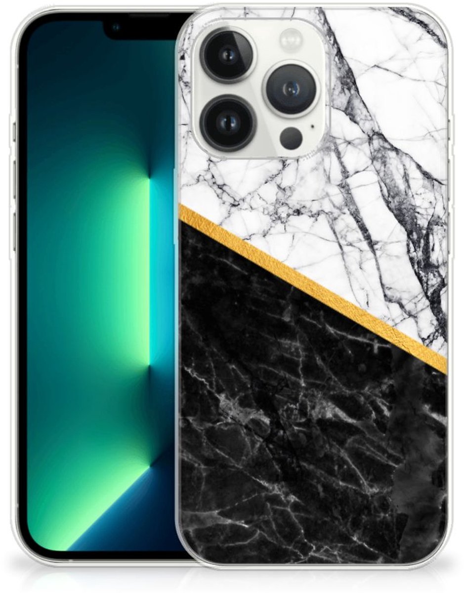 iPhone 13 Pro Max TPU Siliconen Hoesje Marmer Wit Zwart - Origineel Cadeau Man