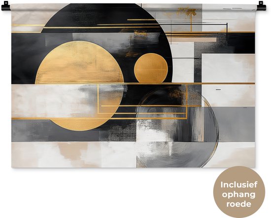 Foto: Wandkleed 90x60 cm wanddoek abstract goud zilver vormen aesthetic modern wandtapijt wandkleden