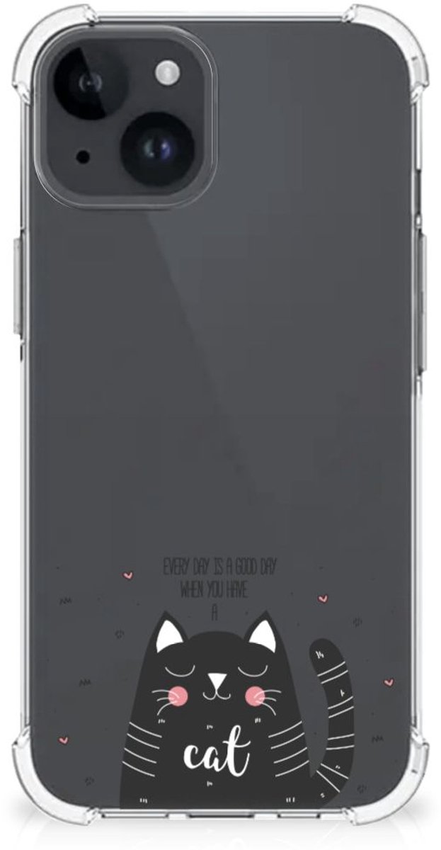 TPU Case Anti-Shock voor iPhone 15 Stevig Bumper Hoesje Cat Good Day