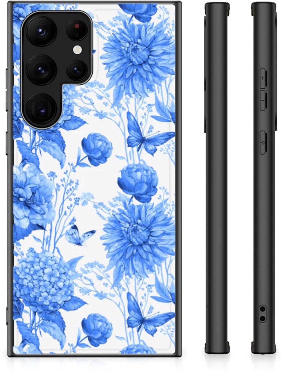 Bloemen Hoesje voor Samsung Galaxy S23 Ultra Flowers Blue
