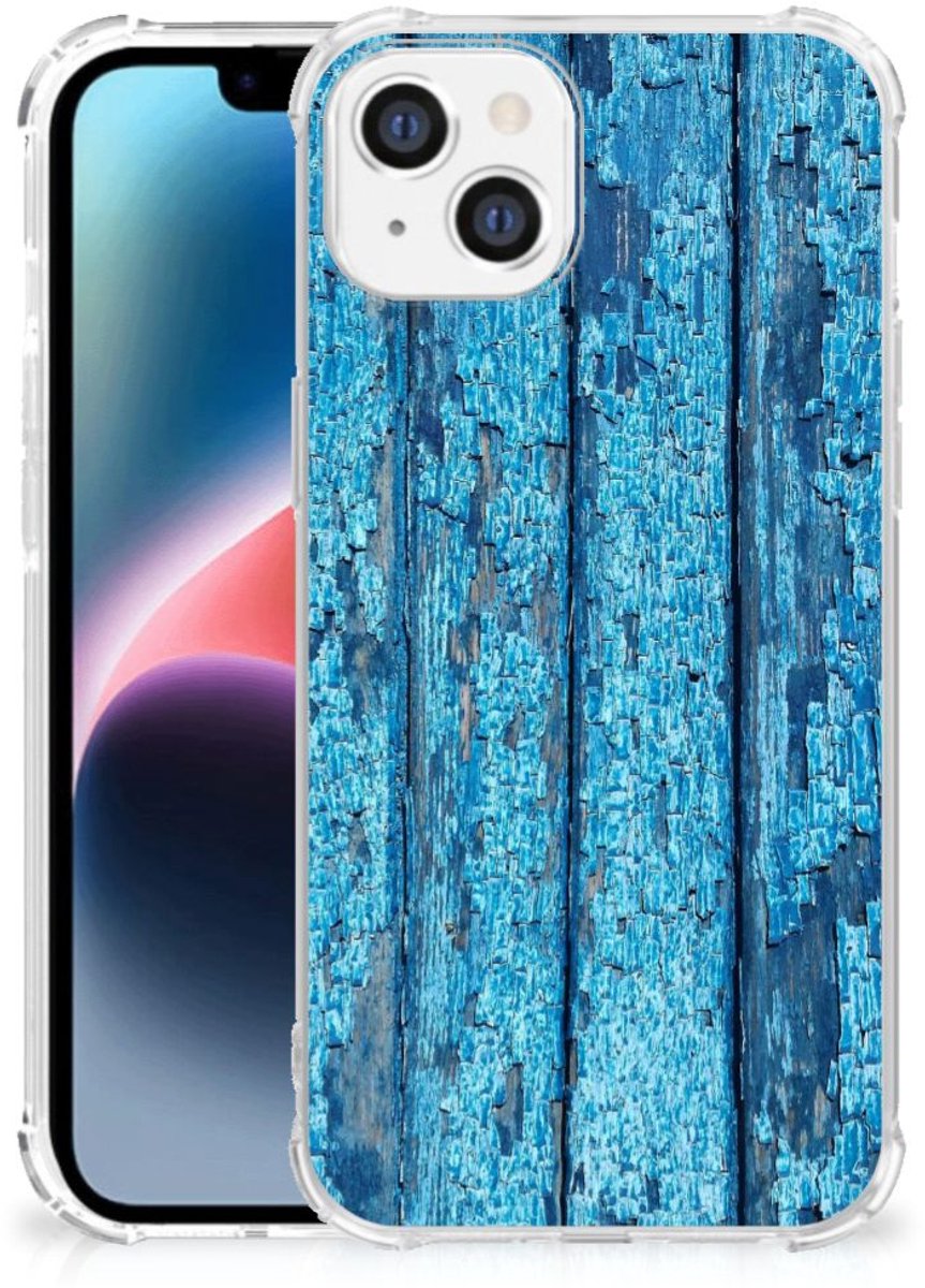 Apple iPhone 14 Plus Stevig Telefoonhoesje Wood Blue