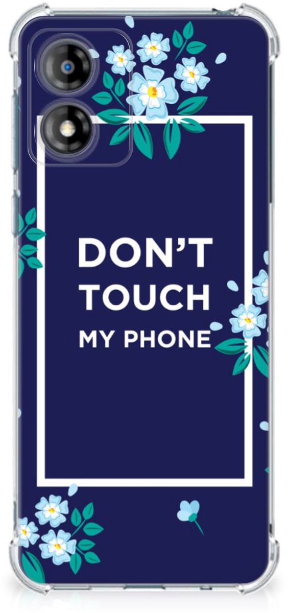 TPU Case Anti-Shock voor Motorola Moto E13 Anti Shock Case Flowers Blue DTMP