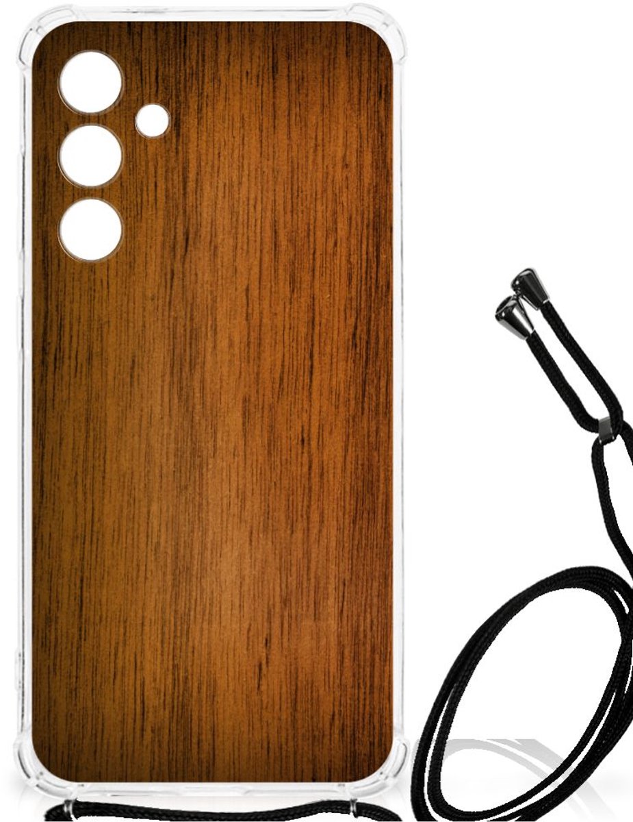 Samsung Galaxy A55 Stevig Telefoonhoesje Donker Hout