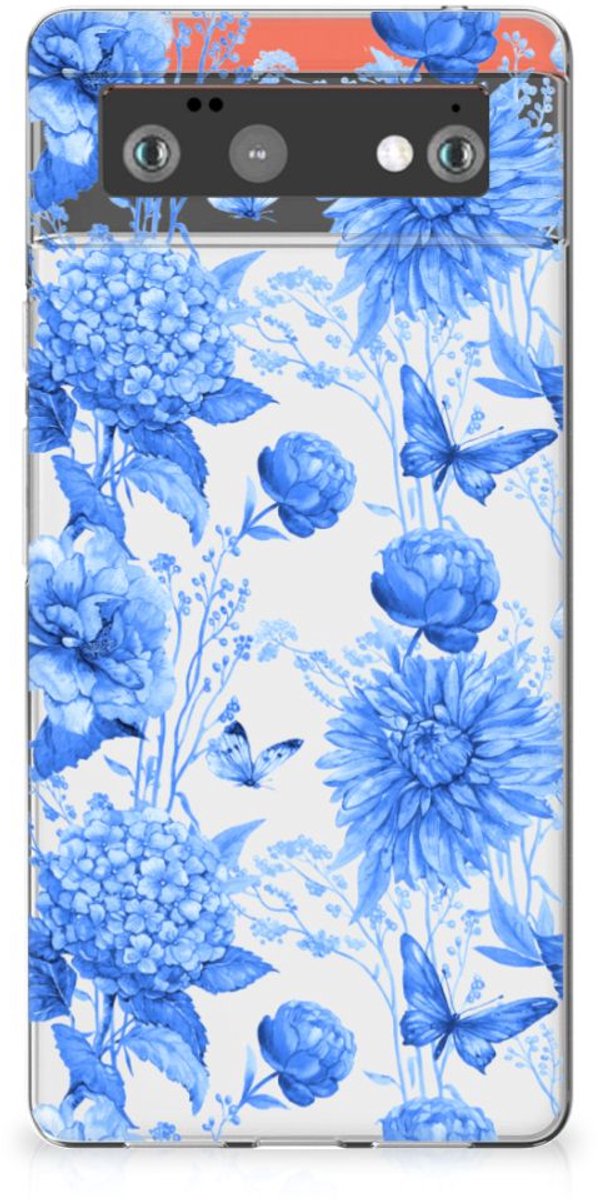 TPU Case voor Google Pixel 6 Flowers Blue