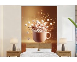 Behang - Fotobehang Chocomelk - Drinken - Warm - Bruin - Breedte 200 cm x hoogte 300 cm