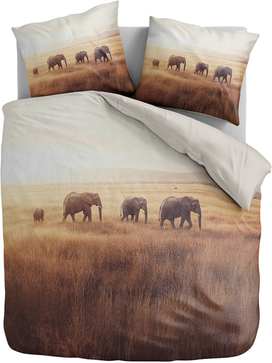 Zydante® Dekbedovertrek Printed 140x200/220cm – Terra Plains Olifant – met 1 Kussensloop