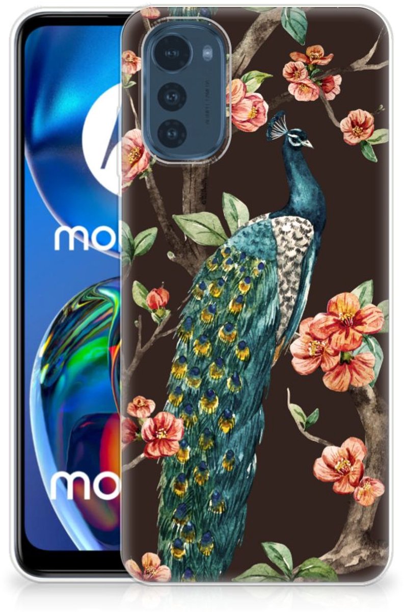 Motorola Moto E32/E32s TPU Hoesje Pauw met Bloemen