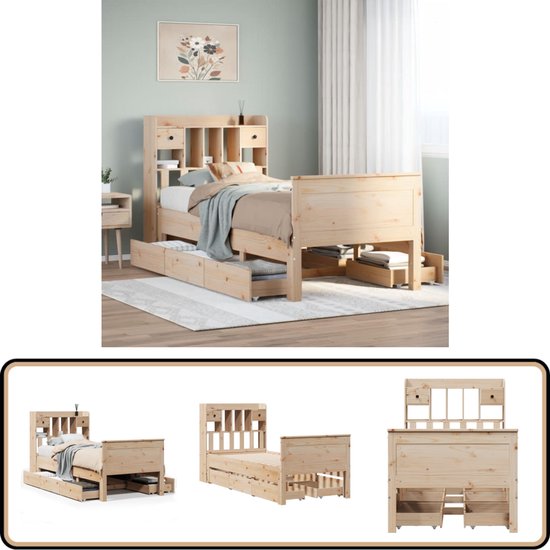 vidaXL - Lit - avec - bibliothèque - sans - matelas - massif - bois de pin - 90x200 - cm