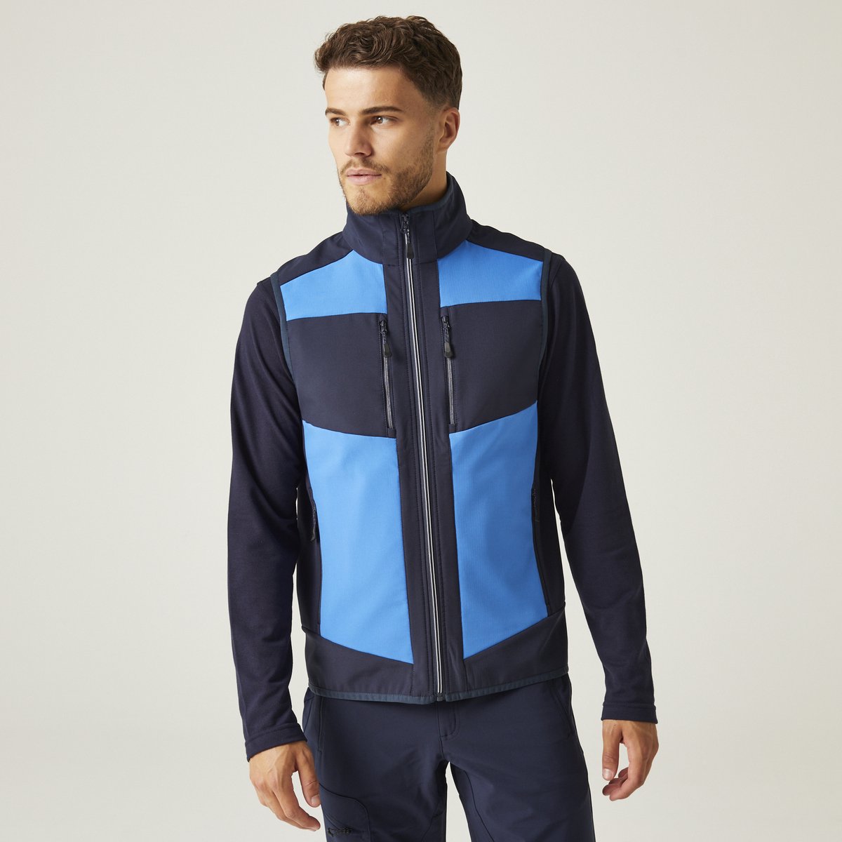 Jas Volwassenen Stretch Softshell Wind- En Waterdicht Hybrid Bodywarmer Blauw
