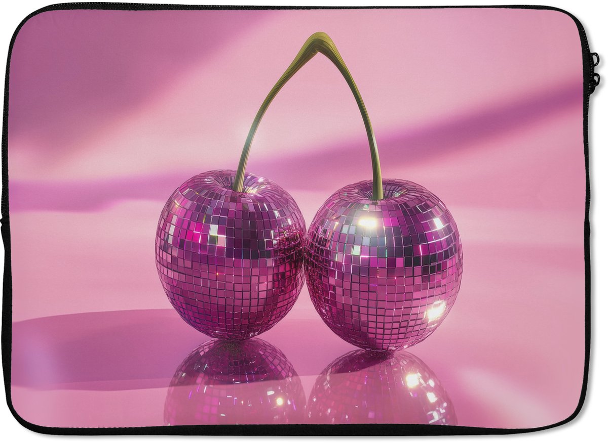 Laptophoes 13 inch - Glitter - Discobol - Roze - Kersen - Laptop sleeve - Binnenmaat 32x22,5 cm - Zwarte achterkant