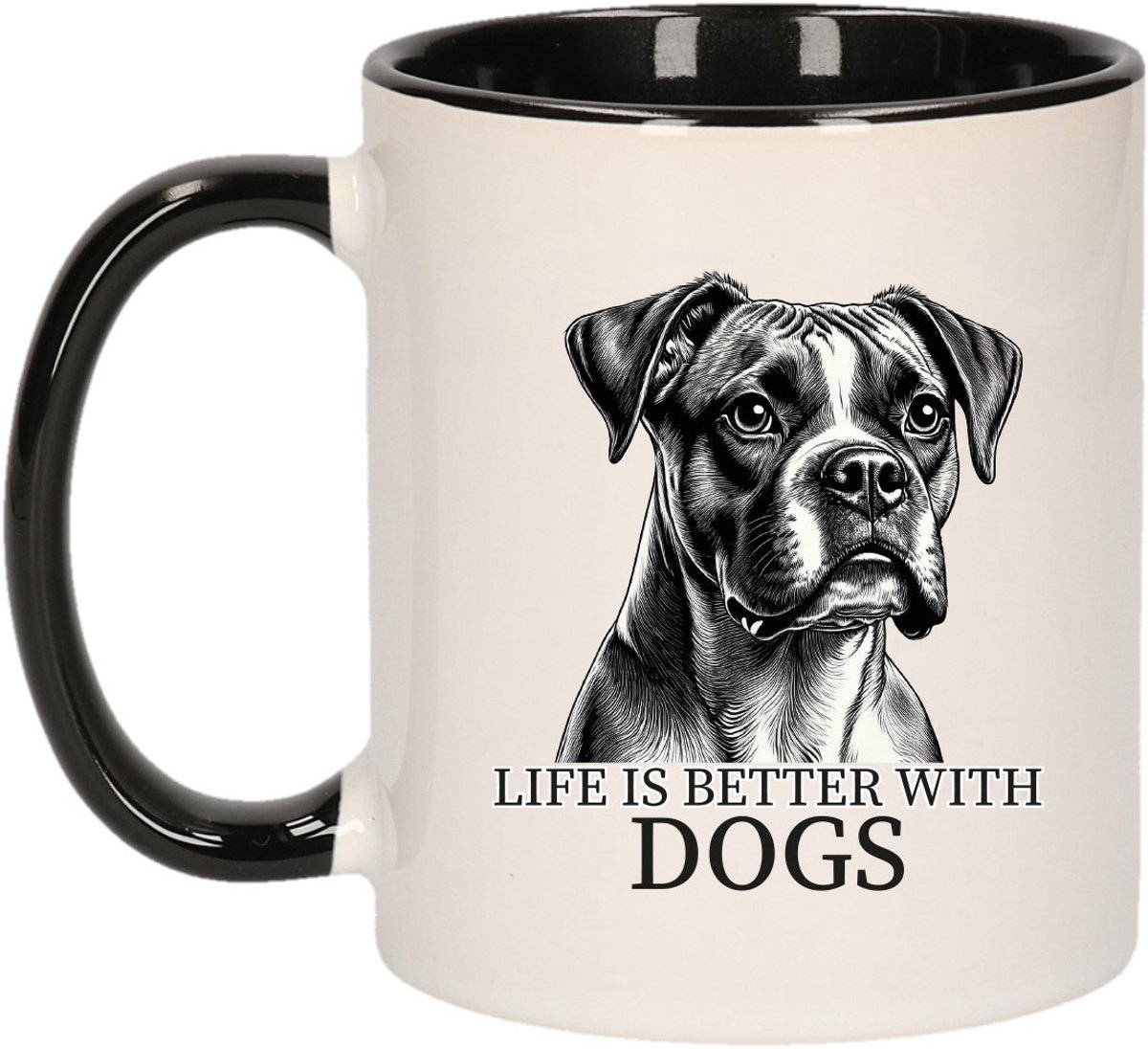 Bellatio Decorations Cadeau mok voor honden liefhebbers - Boxer - zwart - keramiek - 300 ml
