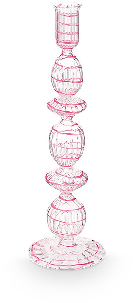 Pip Studio - Kandelaar - Woonaccessoires - Roze kaarsenhouder - Glas Swirl - 28cm