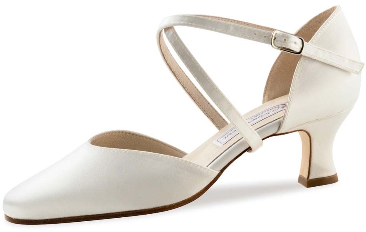 Werner Kern Patty LS Bruidsschoenen en Dansschoenen Dames - Lederen Zool - Hak 5,5 cm - Wit Satijn - Drukknoopje - Dichte Neus - Ballroom, Latin, Salsa, Tango - Werner Kern Bridal - Wit - 36 2/3