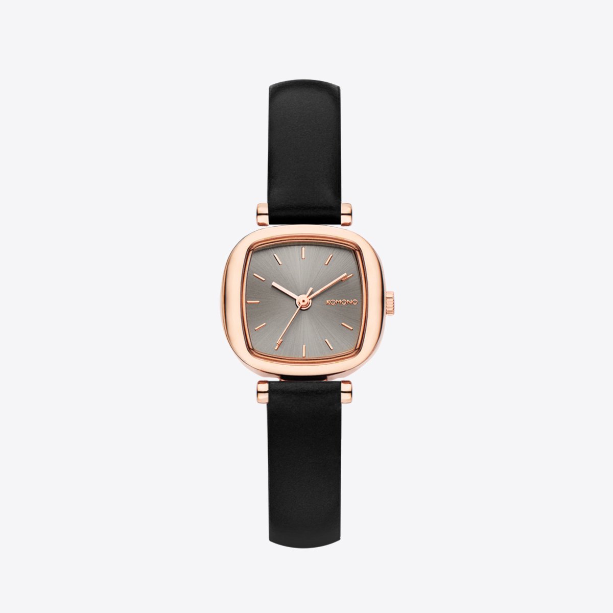 Komono Moneypenny Black Silver Horloge Rosegoud Zwart Leer