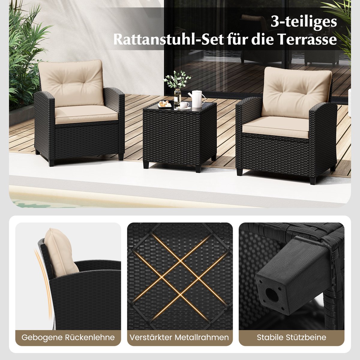 Tuinmeubelset - LoungeMasters - Bistro-set – Salontafel - Grijs Tuinmeubelset - LoungeMasters - Bistro-set – Salontafel - Grijs