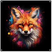 Affiche de jardin 100x100 cm - Décoration de jardin Graffiti - Renard - Zwart - Pop art - Affiche pour le jardin - Décoration extérieure - Tableau de jardin clôture - Décoration murale sur toile de jardin - Décoration murale sur toile de balcon