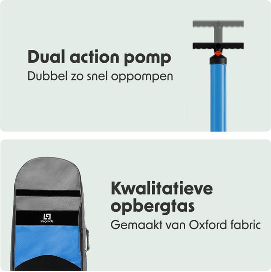 LifeGoods PaddlePro SUP Board - Opblaasbaar Paddle Board - Complete Set - Max. 150KG - 320x81cm - Wit/Sky Blue