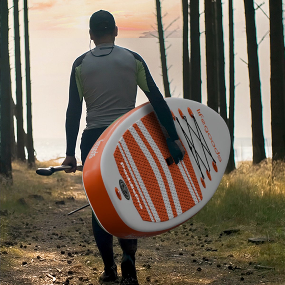LifeGoods PaddlePro SUP Board - Opblaasbaar Paddle Board - Complete Set - Max. 150KG - 320x81cm - Wit/Oranje – foto 8