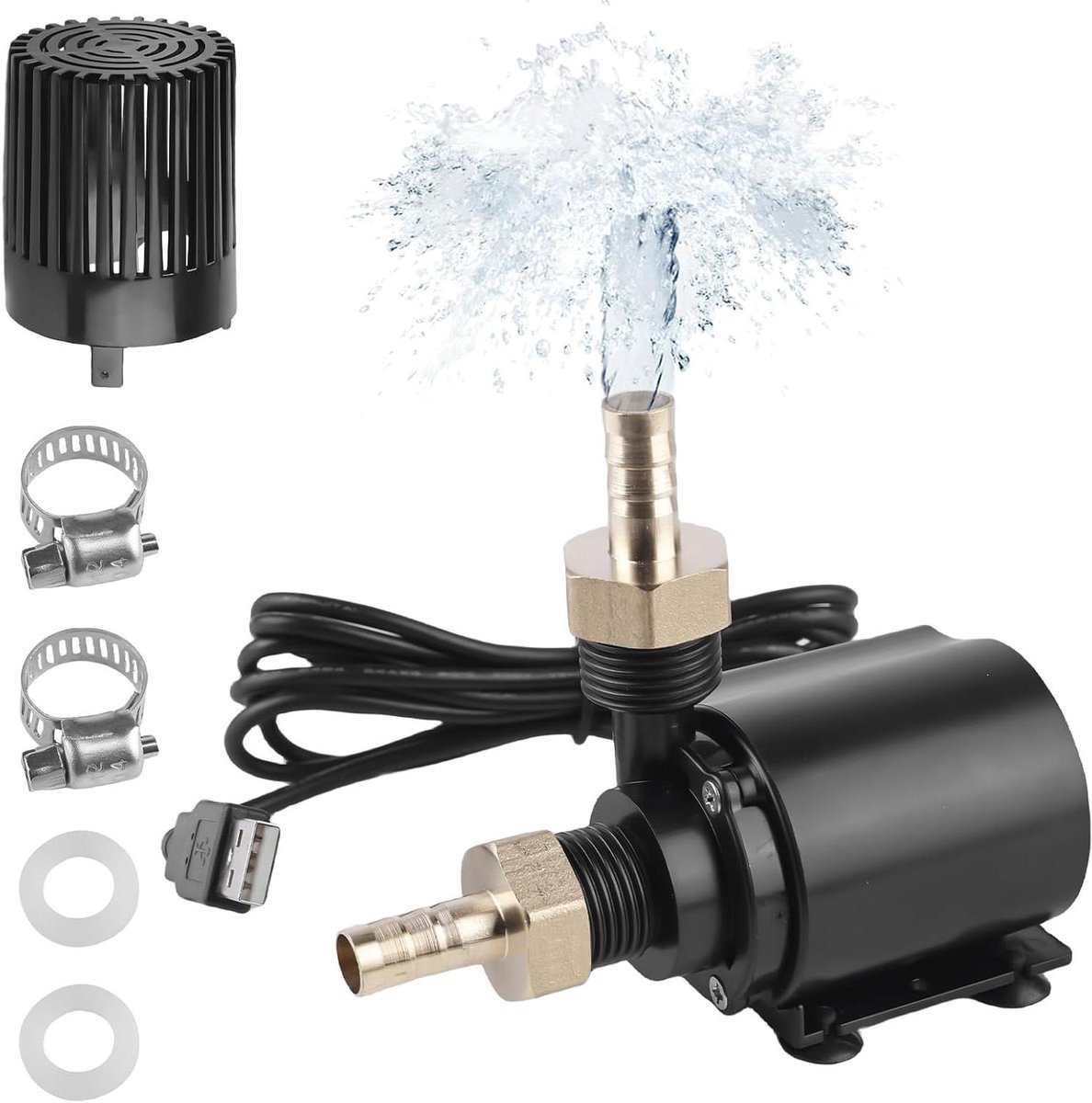 Waterpomp met buitendraad 500 l/u 4 W dompelpomp kleine fonteinpomp met 15 m kabel 2 messing sproeiers mini-waterpomp filterpomp voor aquarium