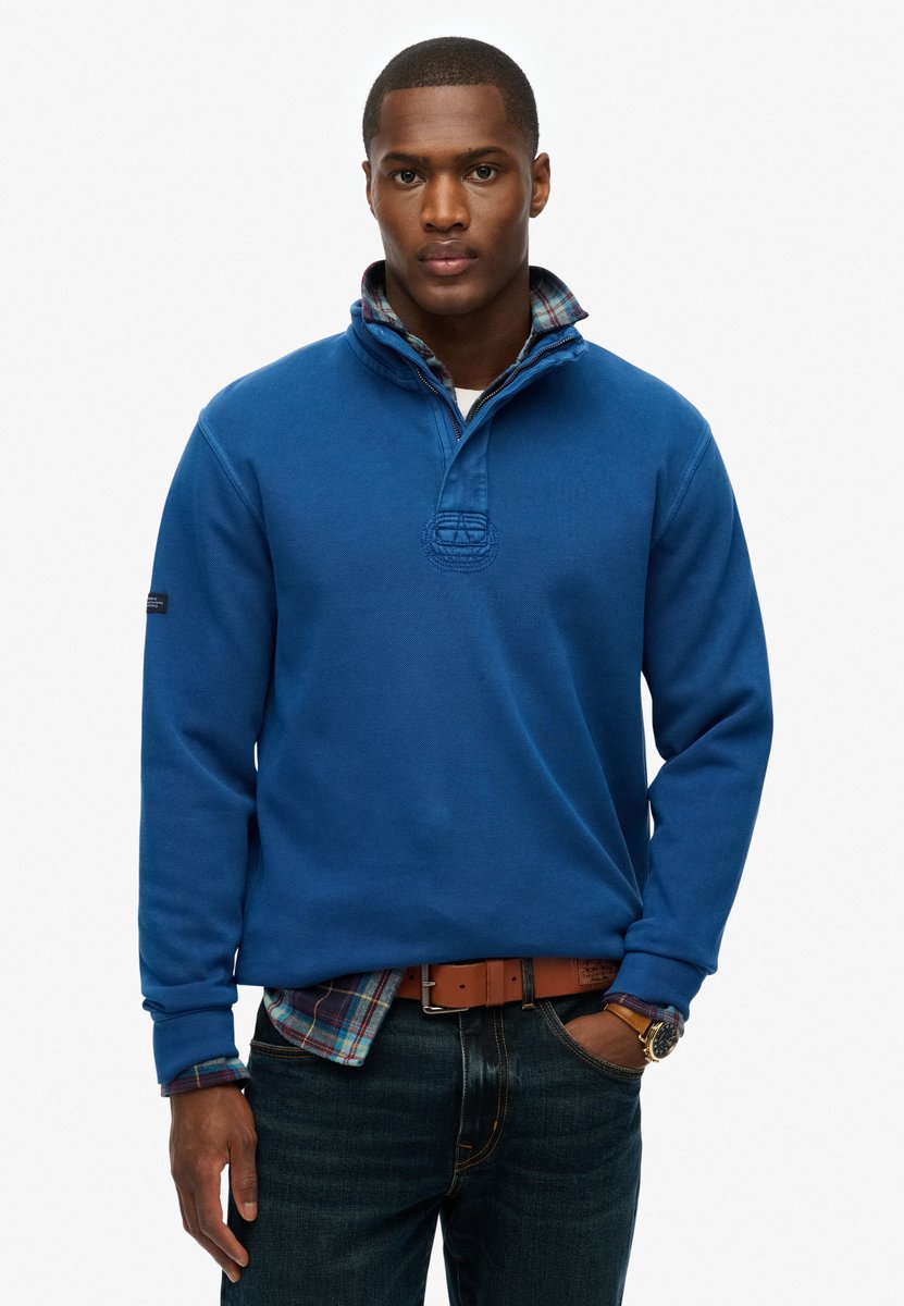 Superdry Klassieke katoenen piqué-trui met halve rits Heren Truien Blauw