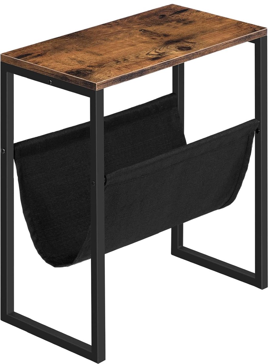 Trankielo Compacte Bijzettafel – Multifunctioneel Nachtkastje – Unieke Design Tafel met Tijdschriftenlus – Ideaal voor Kleine Ruimtes – Donkerbruin Zwart bruin