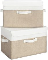 Boîtes de rangement Selbro® avec couvercle, lot de 2 – Wit et kaki – Boîtes de rangement pliables en tissu pour vêtements et plus encore