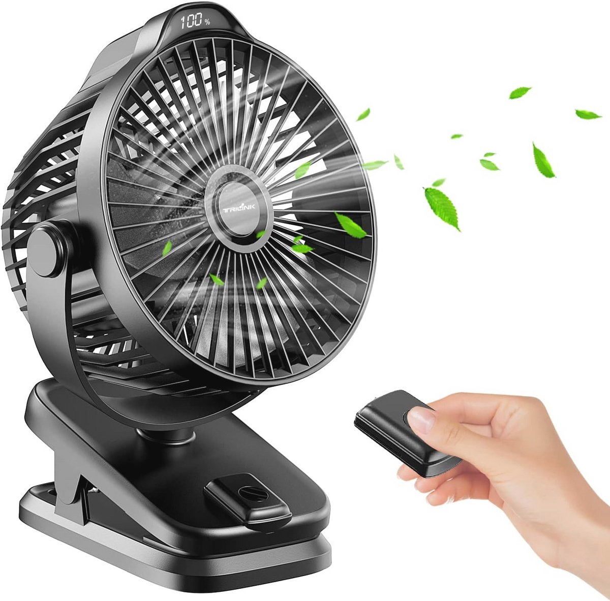 Oplaadbare USB Clip Desk Fan met Afstandsbediening en LED Display - Draagbare Mini Ventilator voor Thuis en Buiten