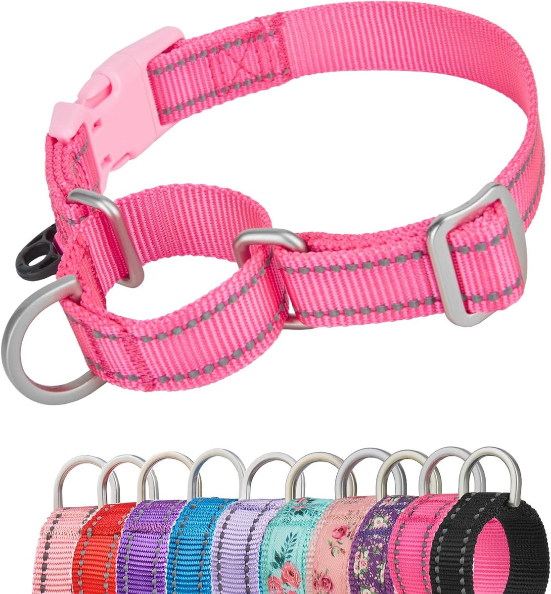 Reflecterende Martingale Halsband - Ontsnappingsbestendig, Anti-Trek met Quick Release Gesp, voor Honden met Smalle Hoofden - Medium