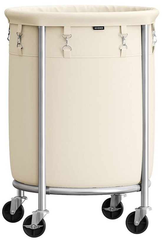 Wasmand, 150 L Waszak Met 3 Vakken, 72 L Wasbox, Uitneembare Waszak Van Bamboe Wasmand Met Deksel En Handgrepen Opvouwbaar Wit