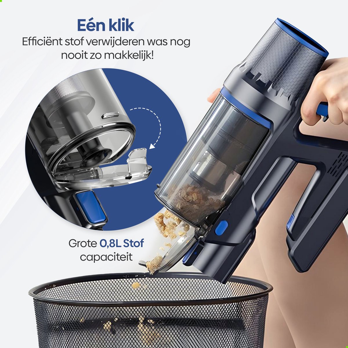 Olvy Steelstofzuiger Draadloos - Met Dweilfunctie - 5 Zuigniveaus - 350W - Vacuum Cleaner - Draadloze Snoerloze Stofzuiger - Zonder Zak - Op Accu - 35Kpa - Kruimeldief — afbeelding 4
