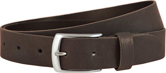 Ceinture en cuir marron habillée, avec boucle argentée, 3.5 cm de large.