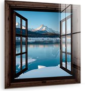 MuchoWow® Peinture sur verre 90x90 cm - Peinture sur verre acrylique - Vue - Paysage d'hiver - Lac - Montagnes - Vue - Photo sur verre - Décoration murale salon - Décoration murale chambre - Peintures