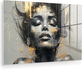 MuchoWow® Peinture sur verre 180x120 cm - Peinture sur verre acrylique - Femme - Art - Or - Abstrait - Glamour - Photo sur verre - Décoration murale salon - Décoration murale chambre - Peintures