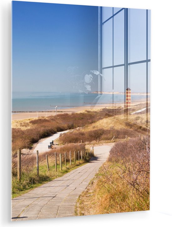 MuchoWow® Peinture sur verre 60x80 cm - Tableau acrylique - Plage - Mer - Phare - Nederland - Photo sur verre - Décoration murale salon - Décoration murale chambre - Tableaux