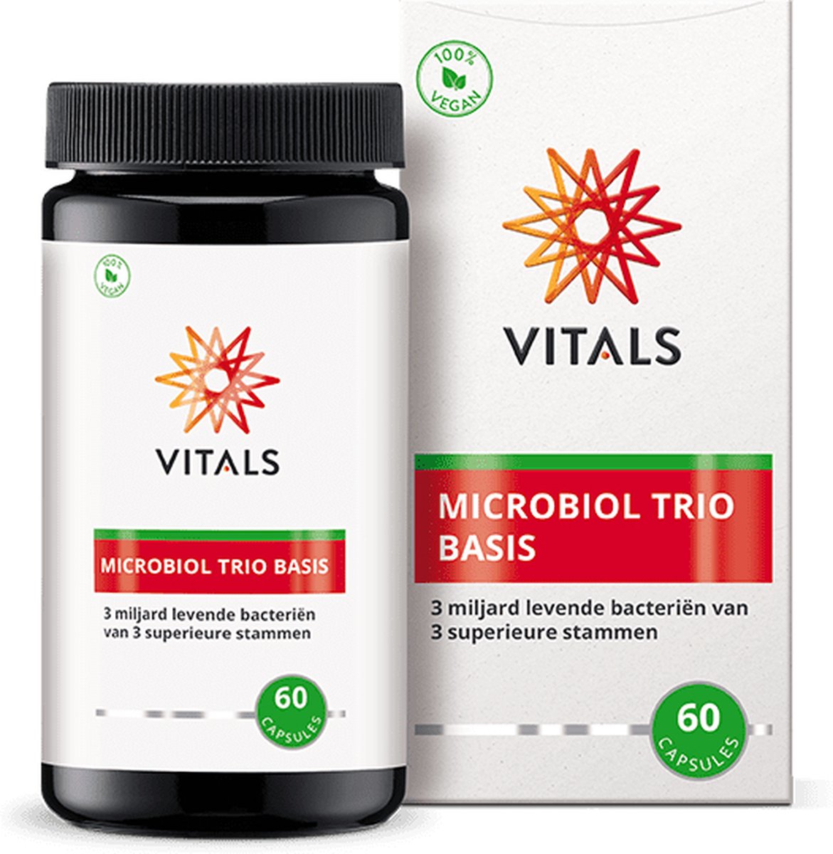 Goedkoopste Vitals Microbiol Trio Basis - 60 capsules - probiotica. 3 miljard levende bacteriën van 3 superieure stammen per capsule.