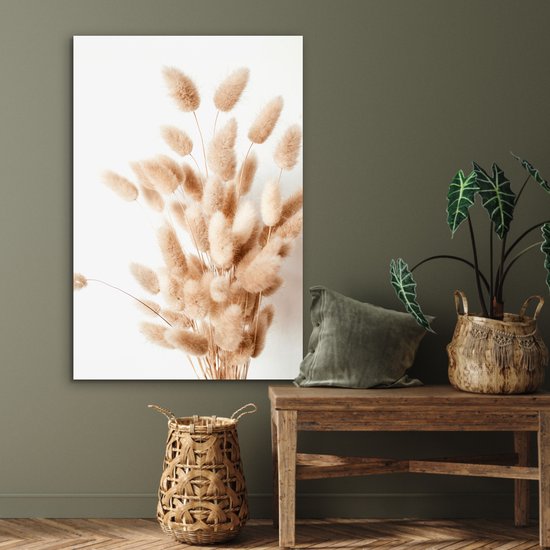 Tableau aluminium 60x90 cm - Décoration murale métal - Herbe de la pampa - Plume - Wit - Beige - Décoration murale métal salon - Décoration industrielle - Photo sur dibond - Accessoires industriels chambre
